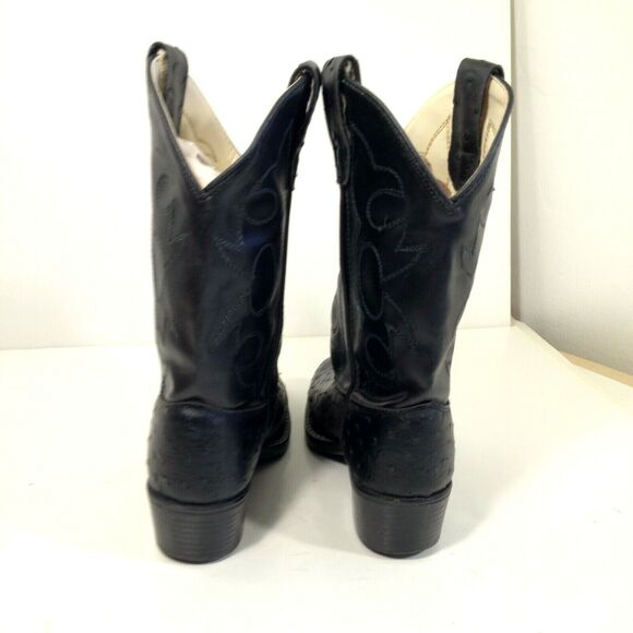 A Jama Product Black Leather Cowboy Western Pull On Boots Kids Style OJ 9110 030 - Picture 2 of 11